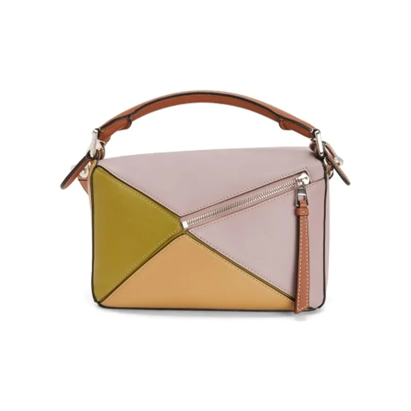 LOEWE Puzzle Calfskin Handbag Shoulder Bag Crossbody Bag Small Size Women's Light Purple With Gold Accents-3