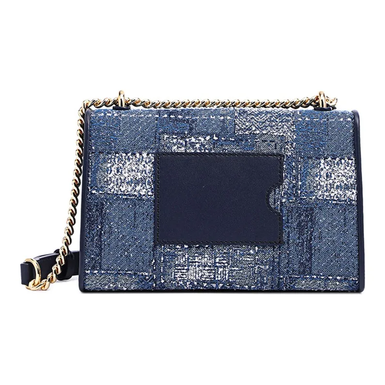 FION Fabric Box Bag, Small Square Bag, Shoulder Bag, Crossbody Bag Small Size Women's Dark Blue-2