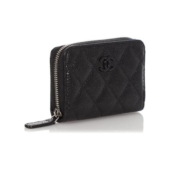 CHANEL So Black Cow Leather Coin Purse Women's Black-4