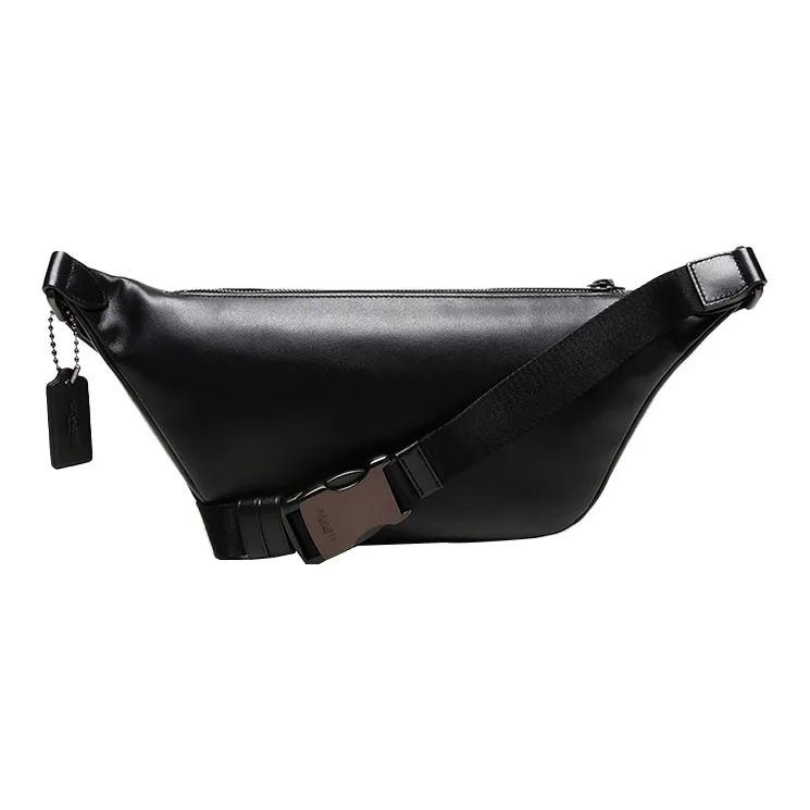 COACH Rivington Canvas With Leather One Shoulder Crossbody Fanny Pack Large Size Men's Khaki Brown & Black-3