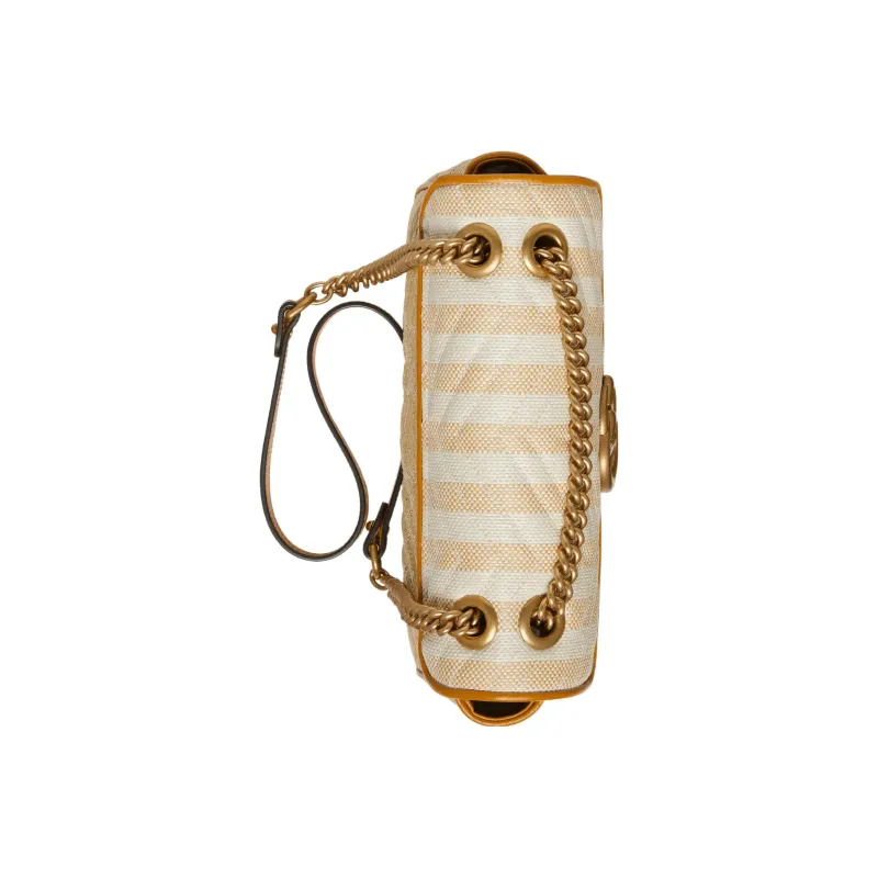 GUCCI Marmont Raffia Patchwork Leather Crossbody Bag Shoulder Bag Small Size Women's Natural Multicolor-4