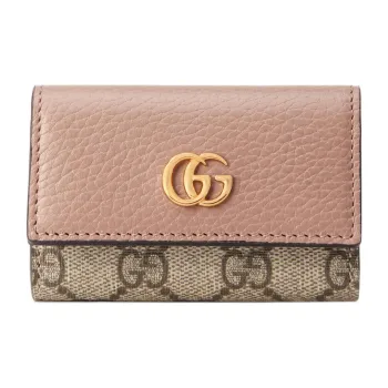 GUCCI Marmont Canvas With Leather Key Pouch Women's Ebony Dark Pink