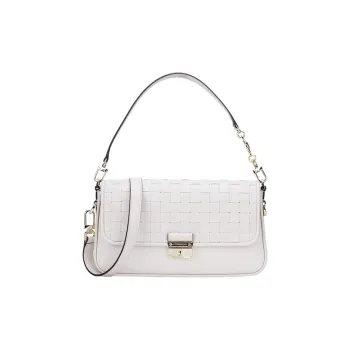 MICHAEL KORS Bradshaw Cow Leather Baguette Shoulder Bag, Handbag Small Size Women's White