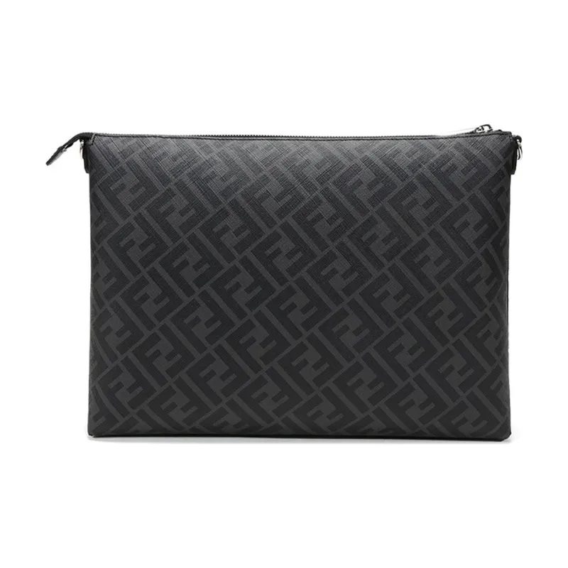 FENDI Leather Messenger Bag Crossbody Bag Shoulder Bag Regular Men's Black Gray Color/Yellow-3