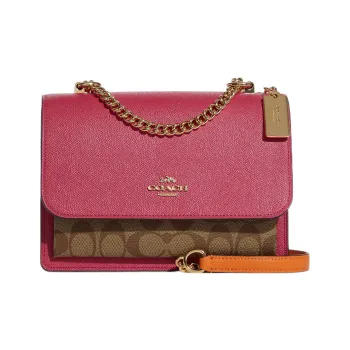 COACH Klare Leather Trunk Bag, Shoulder Bag, Crossbody Bag Trumpets Women's Pink & Khaki