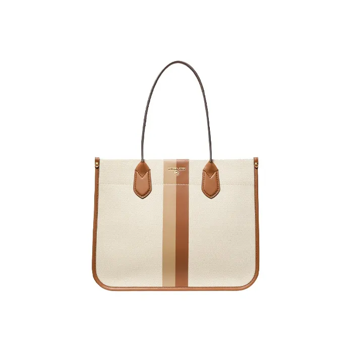 MICHAEL KORS HEIDI Cotton Tote Bag, Shopping Bag, Handbag Tubas Women's Natural Leather Brown Multicolor-1
