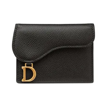 DIOR Saddle Cow Leather Card Holder Wallet Women's Black