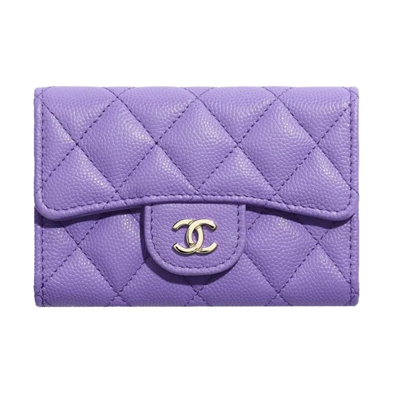 CHANEL Lambskin Flap Coin Purse Card Holder Women's Purple-0