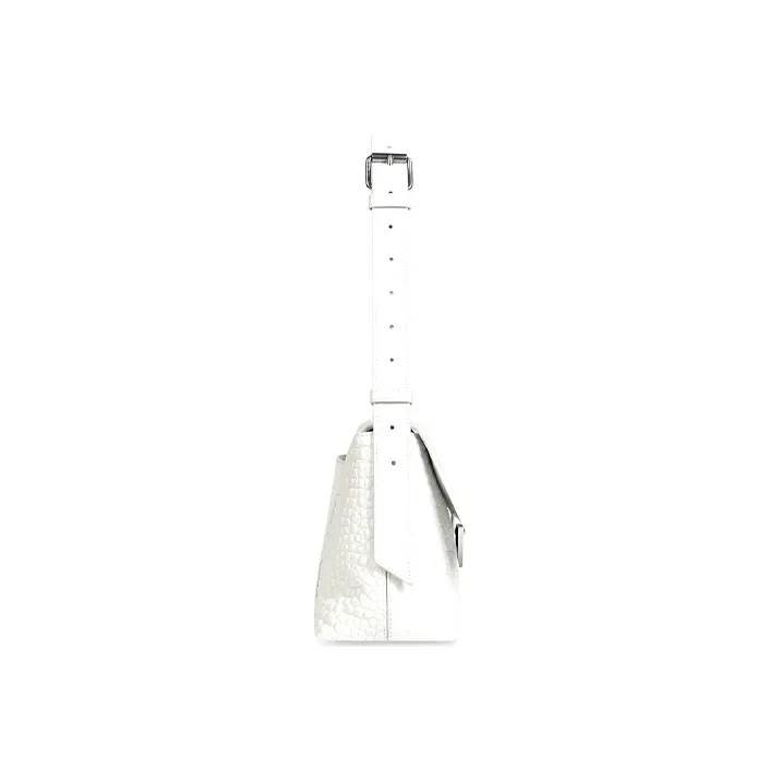 Balenciaga Downtown Crocodile-Embossed Calfskin One Shoulder Handbag Crossbody Bag Small Size Women's White-2