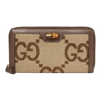 GUCCI Diana Canvas With Leather Canvas Bag Wallet Women's Ebony & Camel & Brown