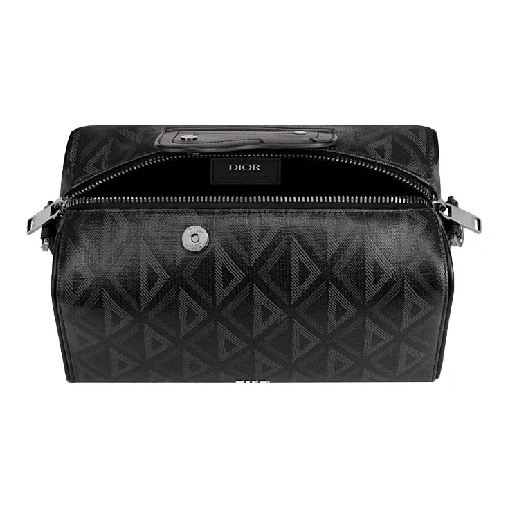 DIOR Lingot Smooth Cow Leather With Cotton Grey Canvas Handbag Shoulder Bag Crossbody Bag Men's Black-3