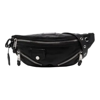MOSCHINO Cow Leather Sling Bag Fanny Pack Men's Black