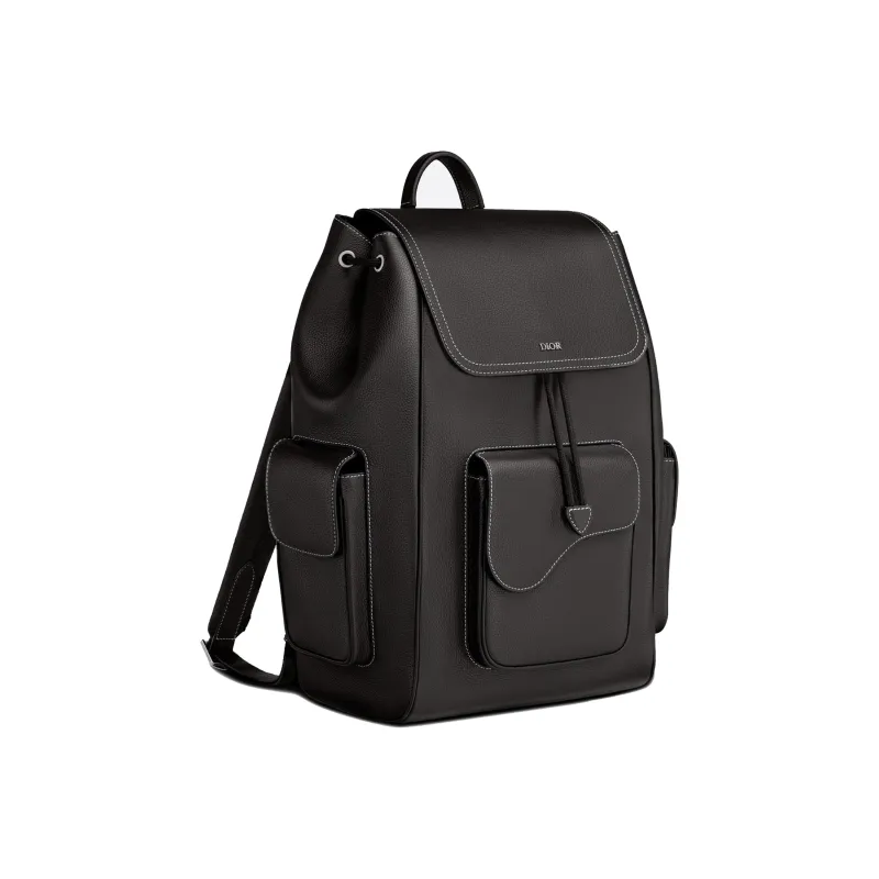 DIOR Saddle Grained Calfskin Backpack Men's Black-1