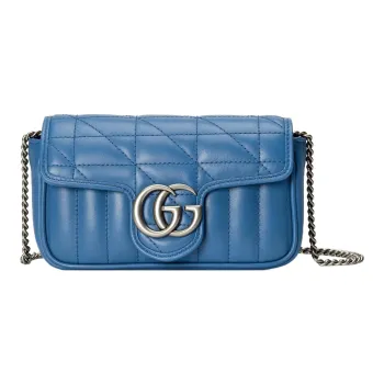 GUCCI GG Marmont Quilted Leather Shoulder Bag, Crossbody Bag Women's Blue