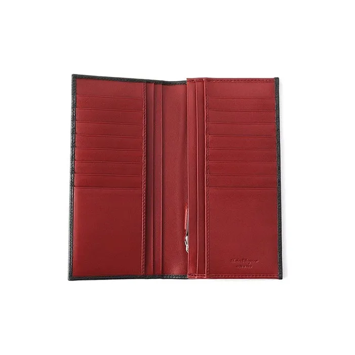 FERRAGAMO Leather Wallet Men's Black With Red Lining-3