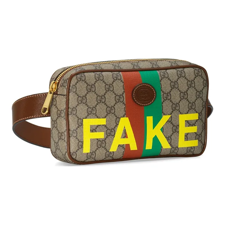 GUCCI Canvas With Leather Sling Bag, Fanny Pack Unisex Ebony/Brown-2