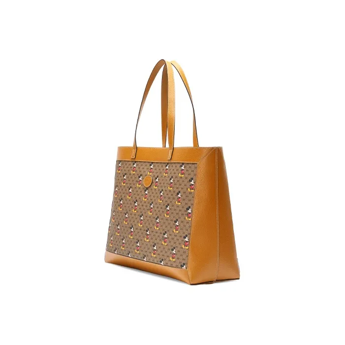GUCCI Disney Collaboration Canvas Leather Tote Bag Shopping Bag Shoulder Bag Handbag Medium Size Unisex Ebony/Brown-2