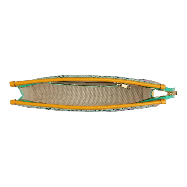 GUCCI Fabric With Leather Clutch Women's Yellow/Green/Pink-3