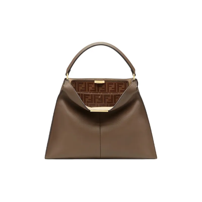 FENDI Peekaboo Cowhide Leather Handbag Large Size Women's Brown-1