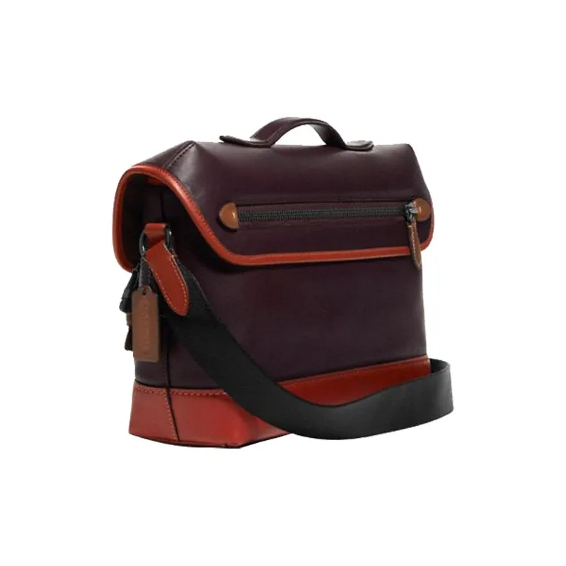 COACH League Cow Leather Cycling Bags Shoulder Bag Crossbody Bag Large Size Men's Red Brown-1