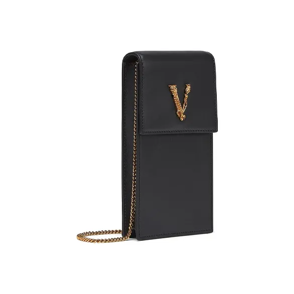 VERSACE Virtus Leather Cell Phone Pouch Women's Black-1