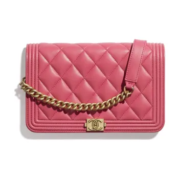 CHANEL Leboy Sheepskin And Gold Plated Metal Wallet, Shoulder Bag Women's Pink