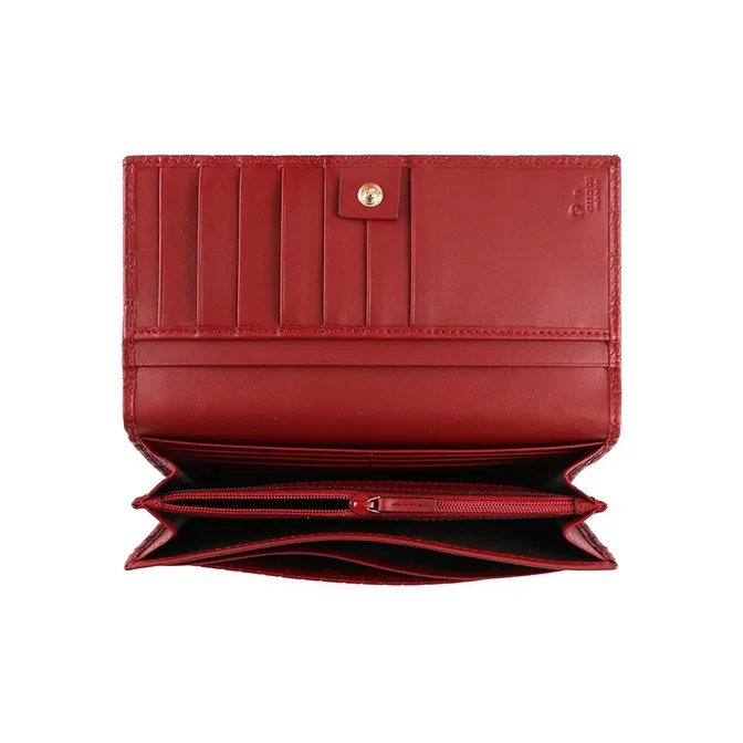 GUCCI Cow Leather Long Flap Wallet Women's Red-2