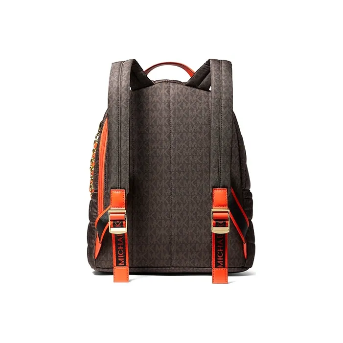 MICHAEL KORS Slater Nylon Fabric Backpack Medium Size Women's Dark Brown With Orange Accents-3