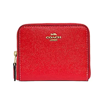 COACH Zip Around Leather Card Holder Wallet Women's Red