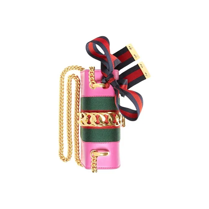 GUCCI Sylvie Leather Shoulder Bag Mini Women's Rose Red-4