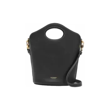 Burberry Pocket Bag Canvas Cow Leather Handbag Small Size Women's Black