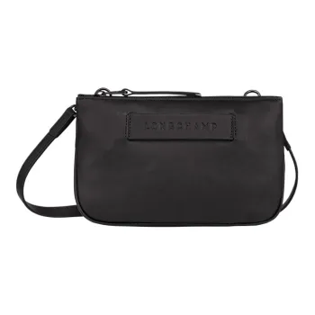 LONGCHAMP 3D Leather Shoulder Bag Crossbody Bag Women's Black
