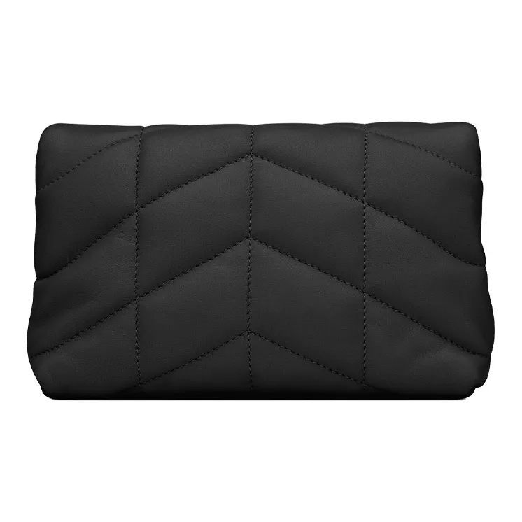 SAINT LAURENT LOULOU Lambskin Makeup Bag Cloud Bag Pillow Bag Clutch Small Size Women's Black-4