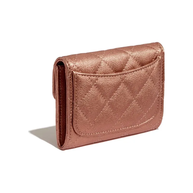 CHANEL 2.55 Grain Embossed Calfskin Flap Coin Purse Card Holder Women's Red Copper-3