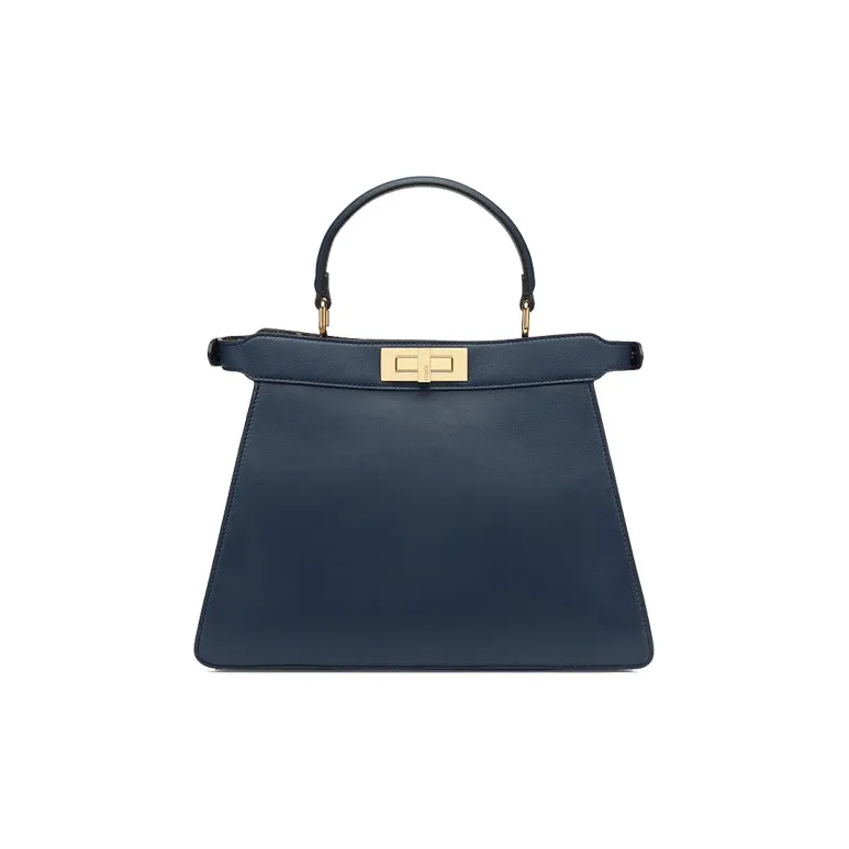 FENDI Peekaboo ISeeU Cow Leather Trunk Bag Shoulder Bag Crossbody Bag Handbag Medium Size Women's Dark Blue-3