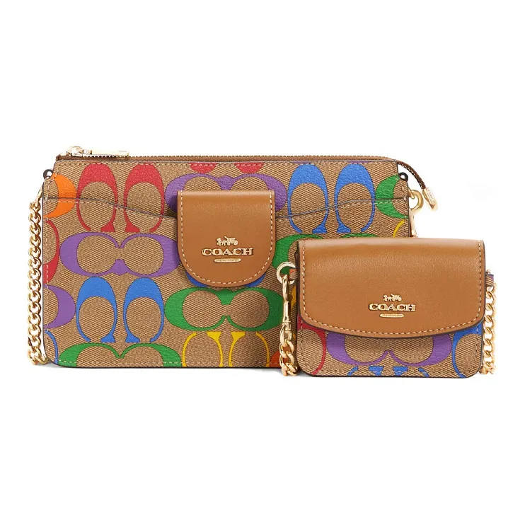 COACH POPPY Coated Canvas With Smooth Leather Crossbody Bag, Small Card Holder Small Size Women's Brown-0