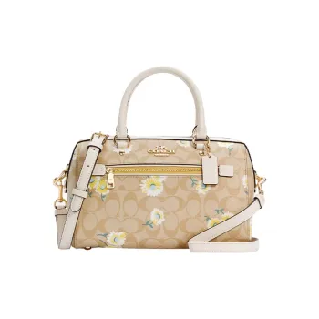 COACH Rowan Leather Boston Bag, Handbag, Shoulder Bag, Crossbody Bag Large Size Women's Khaki Monogram