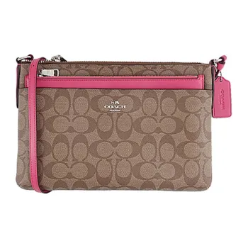 COACH East/West PVC Shoulder Bag Crossbody Bag Large Size Women's Pink Brown