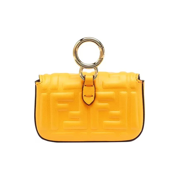 FENDI Baguette Nappa Leather Chain Pendant Coin Purse, Shoulder Bag, Crossbody Bag Women's Orange-2