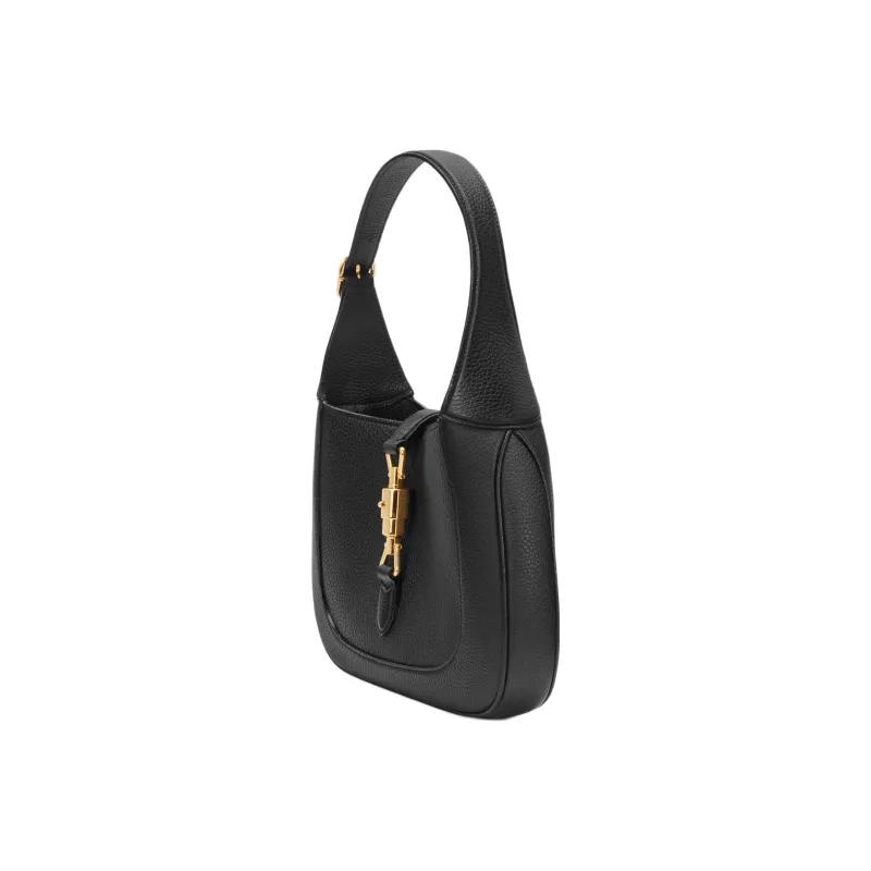 GUCCI Jackie 1961 Grained Leather Crescent Shoulder Bag Shoulder Bag Small Size Women's Black-1