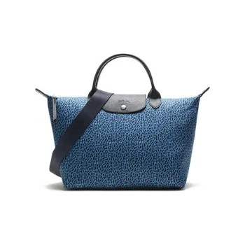 LONGCHAMP Le Pliage Fabric Handbag Shoulder Bag Crossbody Bag Medium Size Women's Blue