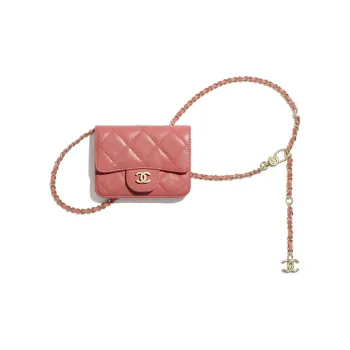 CHANEL Lambskin With Gold Metal Accents Waist Chain Fanny Pack Women's Coral