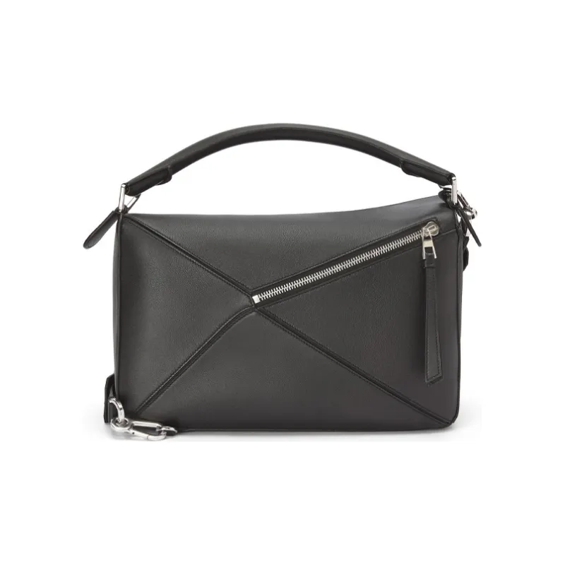 LOEWE Puzzle Cow Leather Handbag Men's Black-3