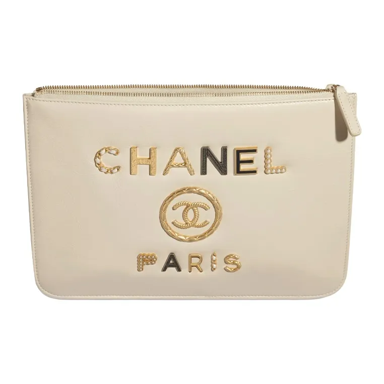 CHANEL Calfskin Pouch Clutch Women's Ivory-1