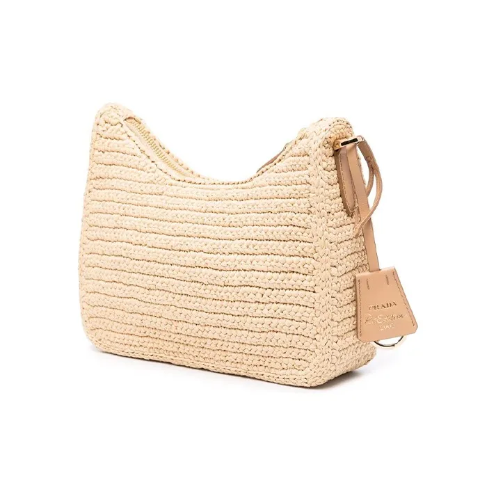 PRADA Re-Edition Straw Shoulder Bag Crossbody Bag Women's Light Brown-1