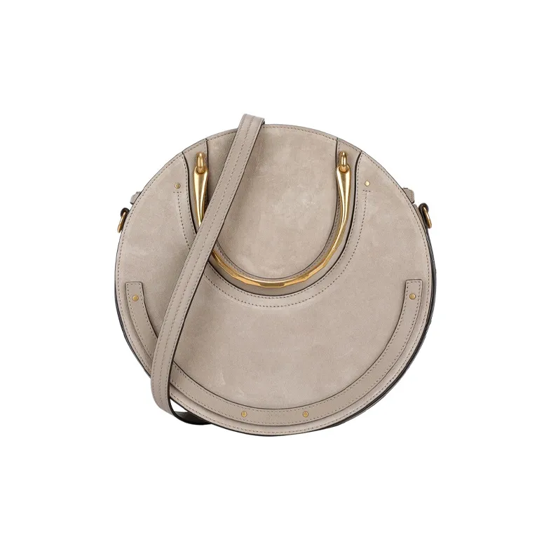 Chloe Cow Leather One Shoulder Handbag Crossbody Bag Medium Size Women's Gray-0