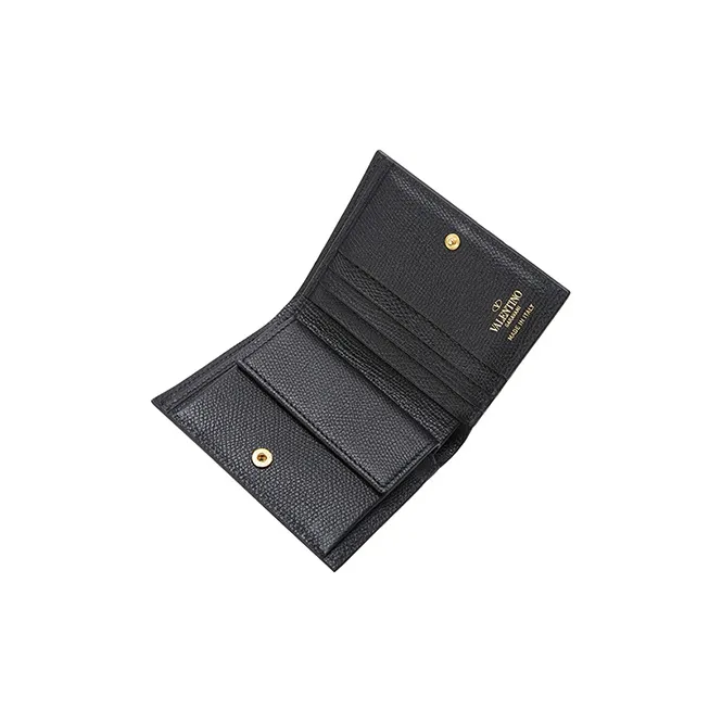 Valentino Vlogo Cow Leather Wallet, Card Holder Regular Women's Black-4