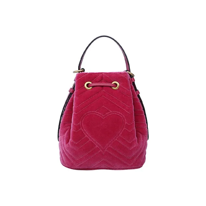 GUCCI GG Marmont Quilted Velvet Bucket Bag Portable Crossbody Bag Shoulder Bag Women's Rose Red-3