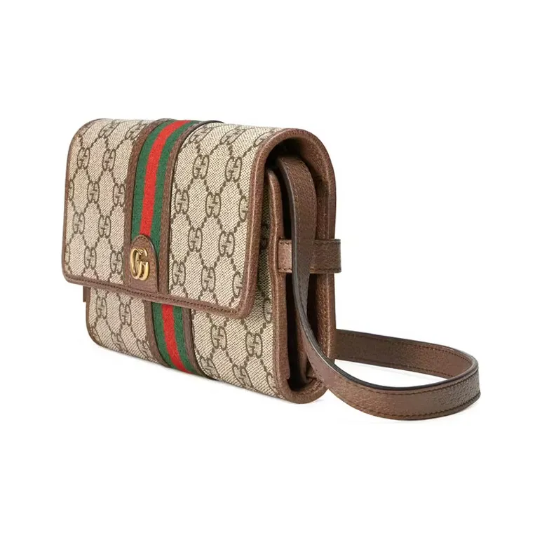 GUCCI Ophidia Leather Trim With Canvas Shoulder Bag Crossbody Bag Mini Unisex Ebony-1