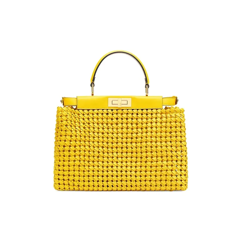 FENDI Peekaboo Leather Shoulder Bag, Crossbody Bag, Handbag Medium Size Women's Yellow-2